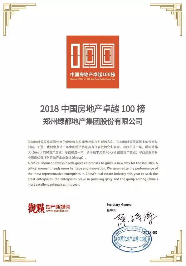 再获佳绩，，，，，，，，1xbet官方app地产荣登“2018中国房地产卓越100榜”